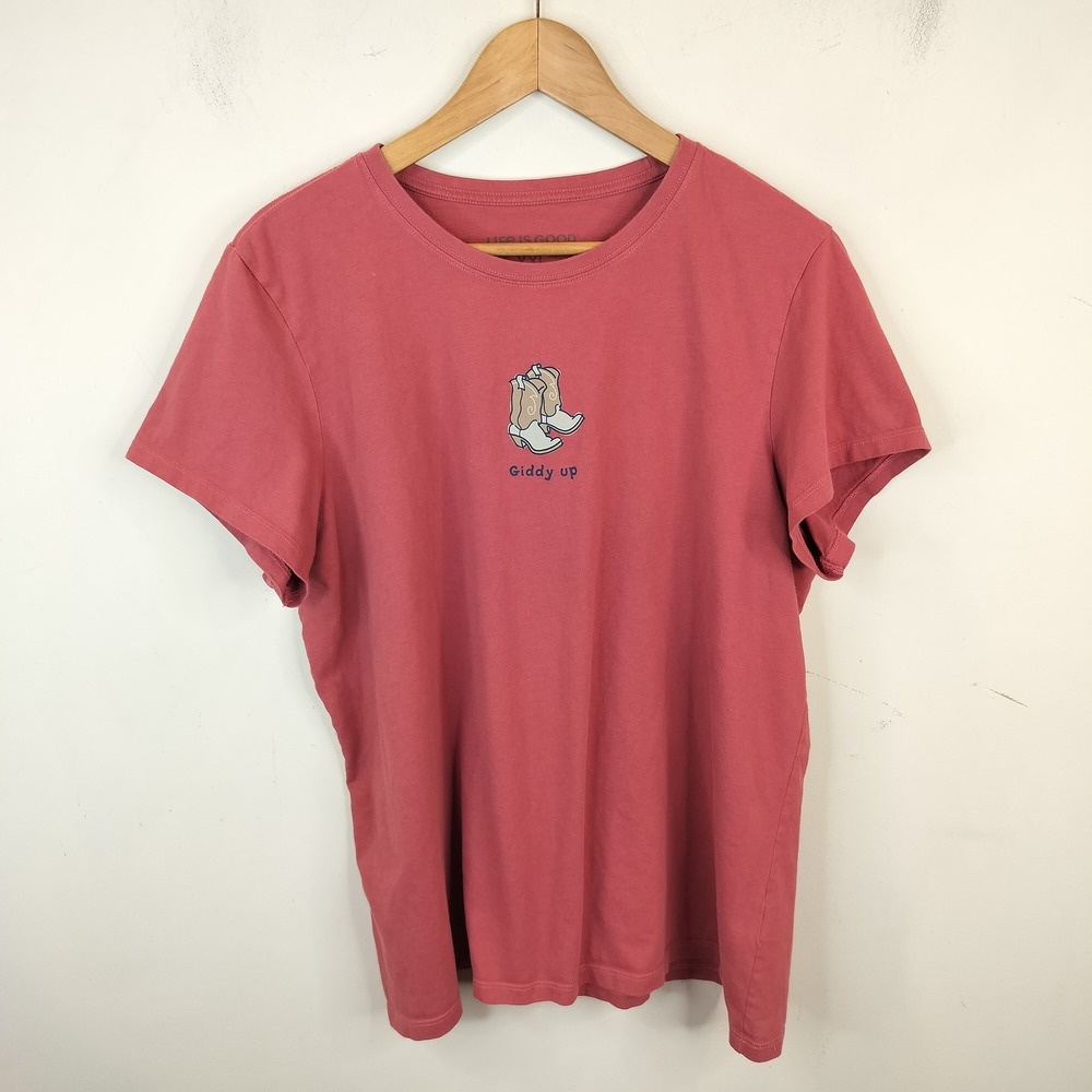 Life is Good Crusher Tee Shirt XXL Giddy Up Cowboy Boots Cowgirl Western